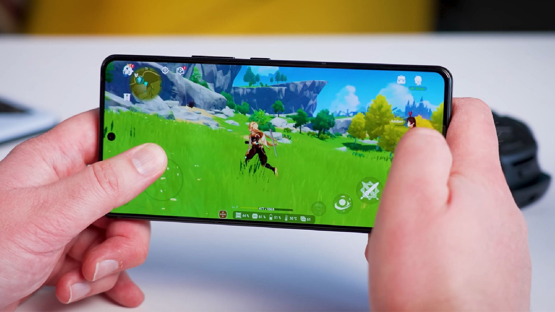 ZTE Red Magic phone with system and RAM usage metrics on the bottom of the screen(Image via The Tech Chap/YouTube)